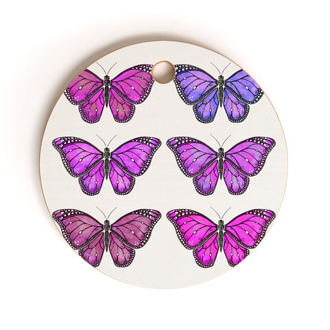 Avenie Butterfly Collection Pink and Purple Cutting Board Round