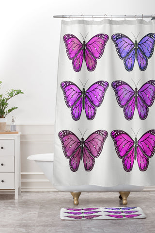 Avenie Butterfly Collection Pink and Purple Shower Curtain And Mat