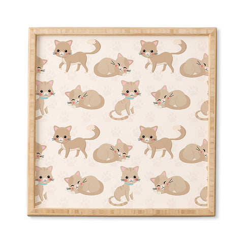 Avenie Cat Pattern Beige Framed Wall Art