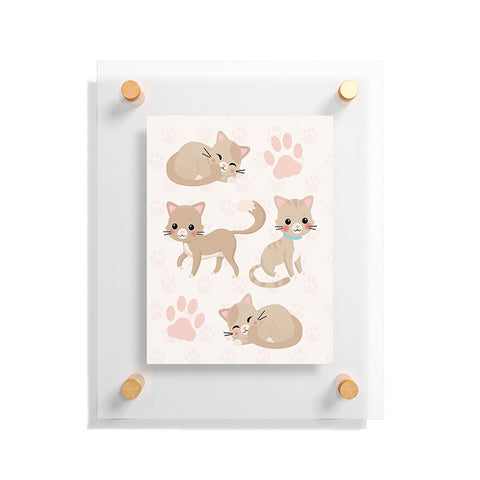 Avenie Cat Pattern Beige Floating Acrylic Print
