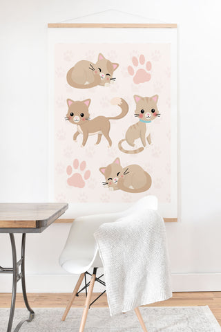 Avenie Cat Pattern Beige Art Print And Hanger