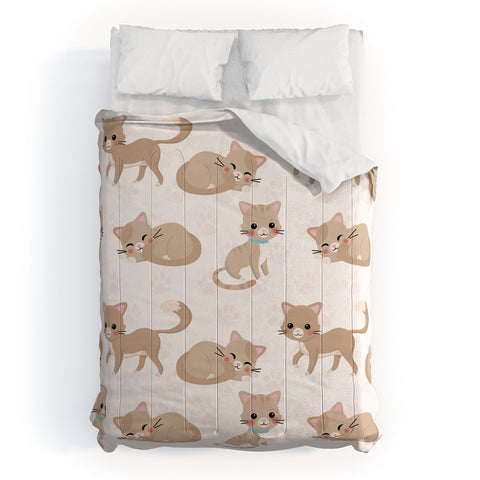 Avenie Cat Pattern Beige Comforter