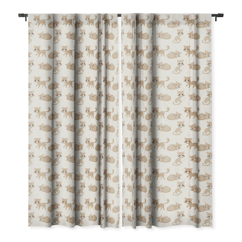 Avenie Cat Pattern Beige Blackout Window Curtain