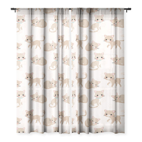 Avenie Cat Pattern Beige Sheer Non Repeat