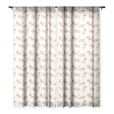 Avenie Cat Pattern Beige Sheer Window Curtain
