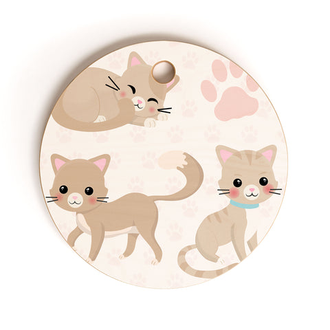 Avenie Cat Pattern Beige Cutting Board Round