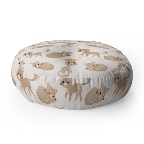 Avenie Cat Pattern Beige Floor Pillow Round