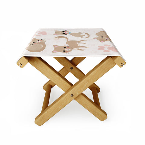 Avenie Cat Pattern Beige Folding Stool