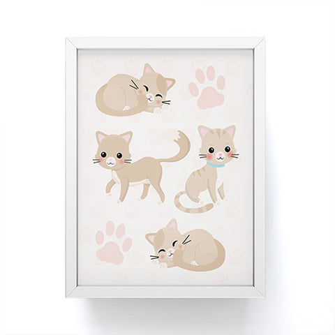 Avenie Cat Pattern Beige Framed Mini Art Print