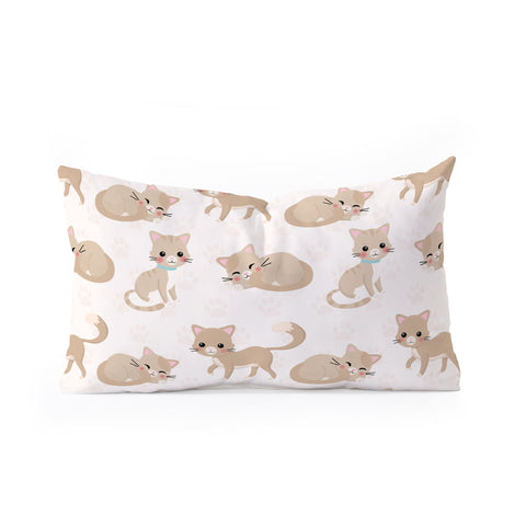 Avenie Cat Pattern Beige Oblong Throw Pillow