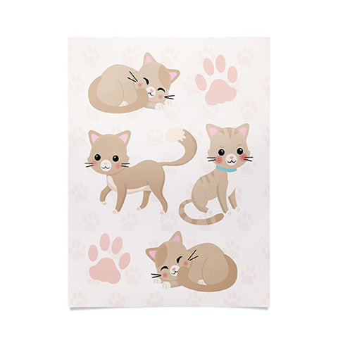 Avenie Cat Pattern Beige Poster