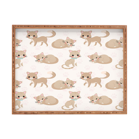 Avenie Cat Pattern Beige Rectangular Tray