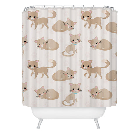Avenie Cat Pattern Beige Shower Curtain