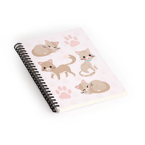 Avenie Cat Pattern Beige Spiral Notebook