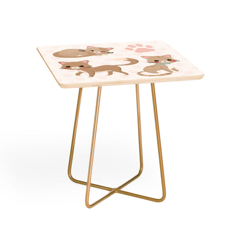 Avenie Cat Pattern Beige Side Table