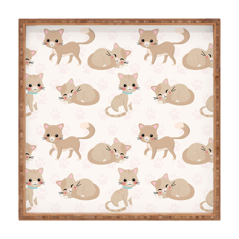 Avenie Cat Pattern Beige Square Tray