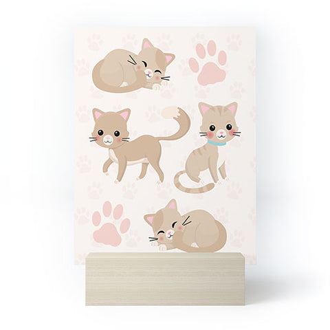 Avenie Cat Pattern Beige Mini Art Print