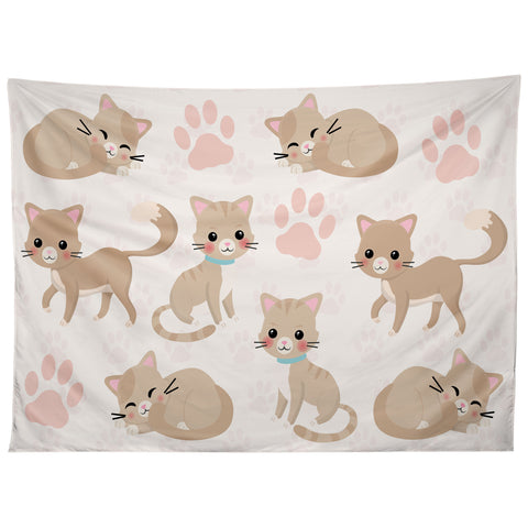 Avenie Cat Pattern Beige Tapestry