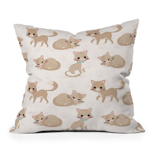 Avenie Cat Pattern Beige Throw Pillow