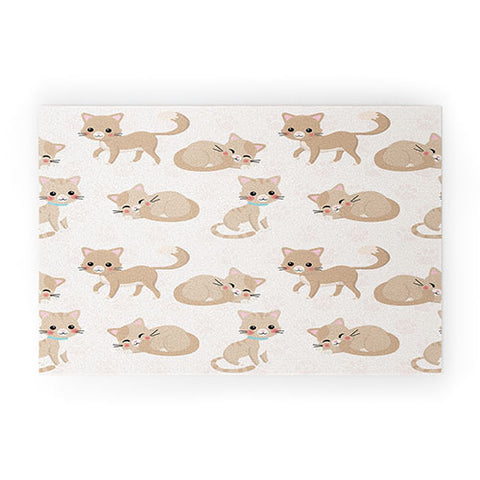 Avenie Cat Pattern Beige Welcome Mat
