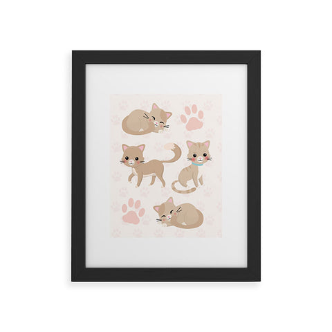 Avenie Cat Pattern Beige Framed Art Print