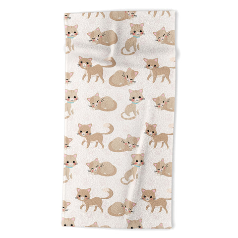 Avenie Cat Pattern Beige Beach Towel