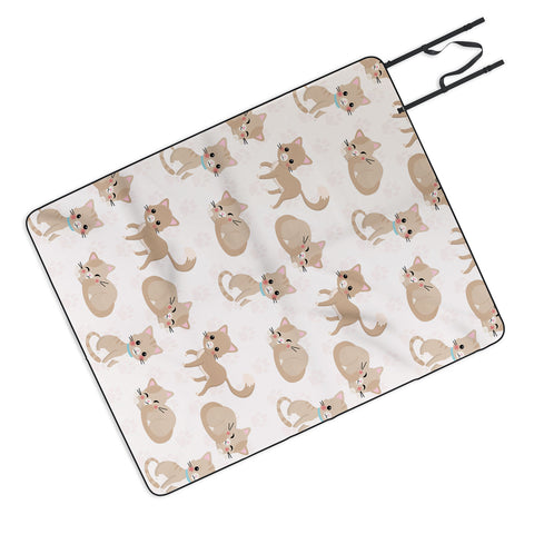 Avenie Cat Pattern Beige Picnic Blanket