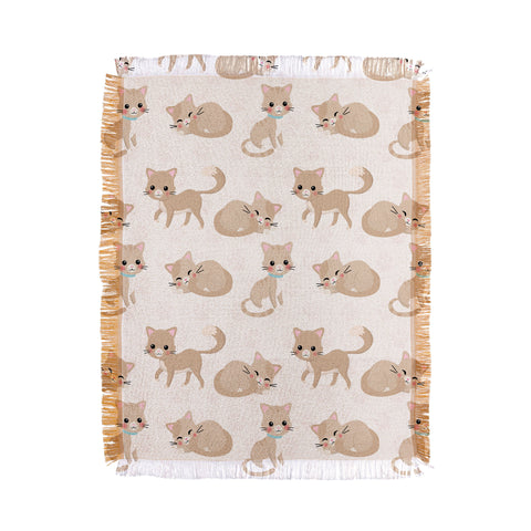 Avenie Cat Pattern Beige Throw Blanket