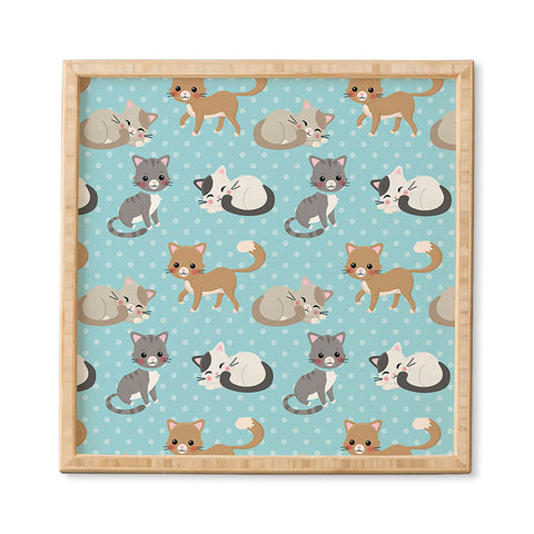 Avenie Cat Pattern Blue Framed Wall Art