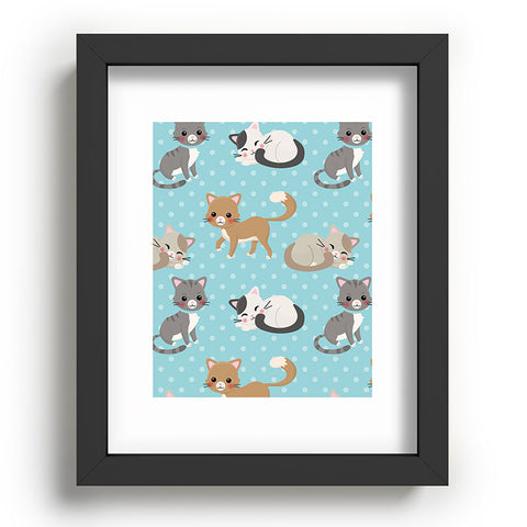 Avenie Cat Pattern Blue Recessed Framing Rectangle