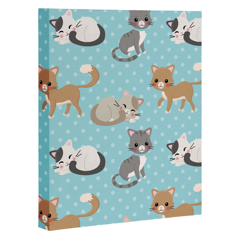 Avenie Cat Pattern Blue Art Canvas
