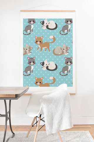 Avenie Cat Pattern Blue Art Print And Hanger