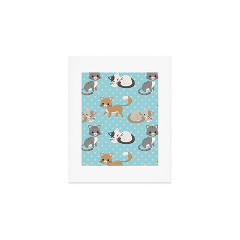 Avenie Cat Pattern Blue Art Print