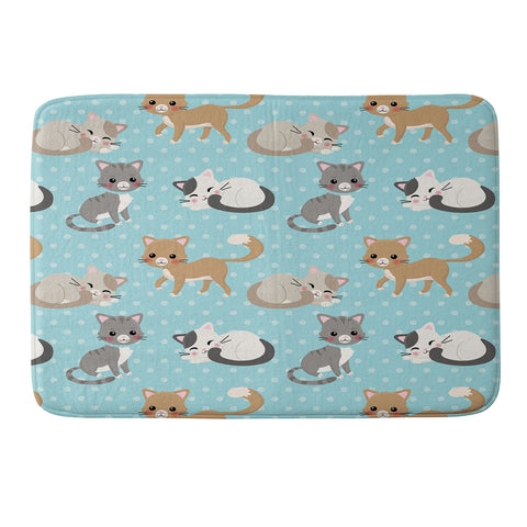 Avenie Cat Pattern Blue Memory Foam Bath Mat