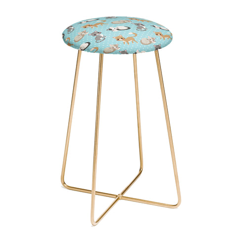 Avenie Cat Pattern Blue Counter Stool
