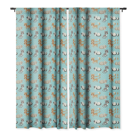 Avenie Cat Pattern Blue Blackout Window Curtain