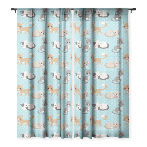 Avenie Cat Pattern Blue Sheer Non Repeat