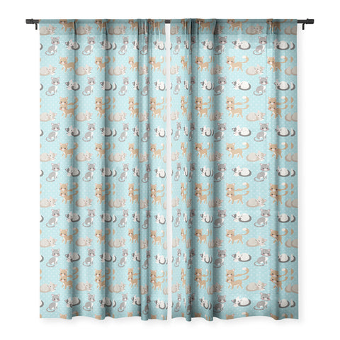 Avenie Cat Pattern Blue Sheer Window Curtain