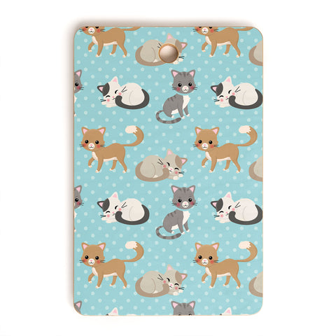Avenie Cat Pattern Blue Cutting Board Rectangle