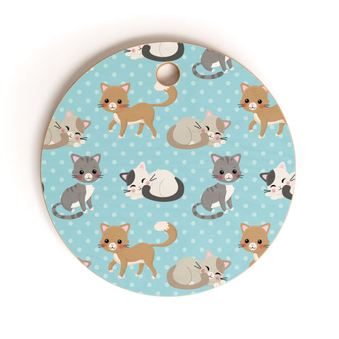 Avenie Cat Pattern Blue Cutting Board Round