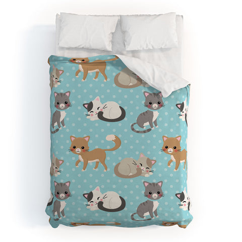 Avenie Cat Pattern Blue Duvet Cover