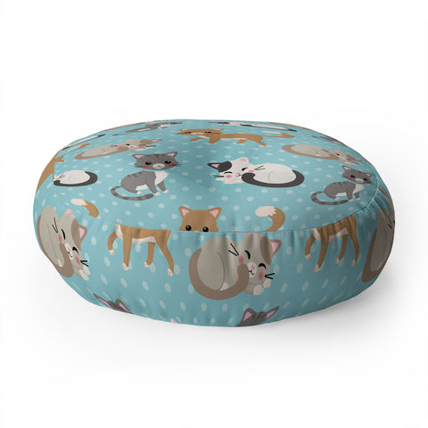 Avenie Cat Pattern Blue Floor Pillow Round