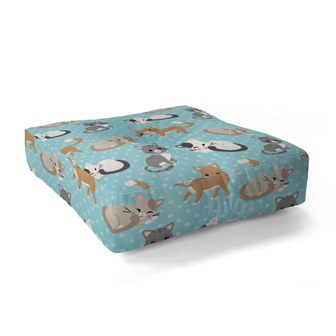 Avenie Cat Pattern Blue Floor Pillow Square