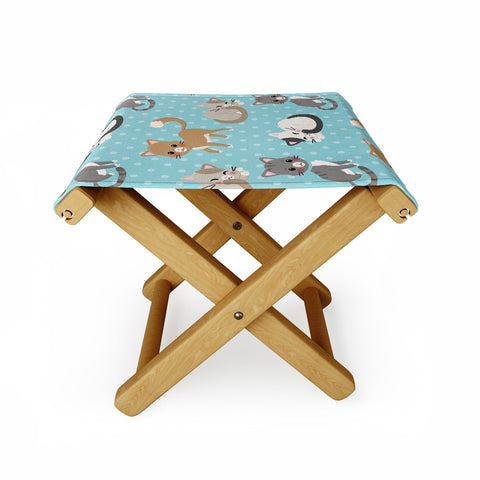 Avenie Cat Pattern Blue Folding Stool