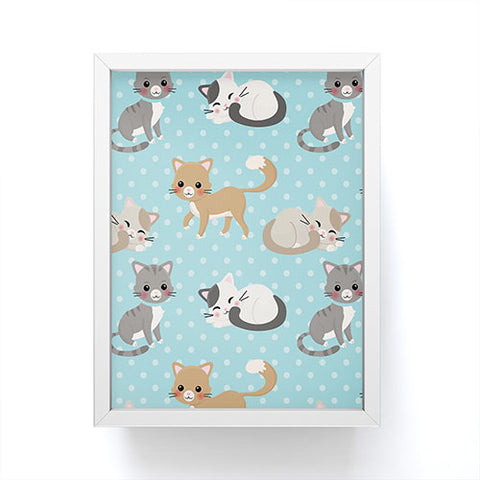 Avenie Cat Pattern Blue Framed Mini Art Print