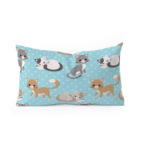 Avenie Cat Pattern Blue Oblong Throw Pillow