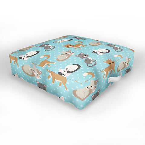 Avenie Cat Pattern Blue Outdoor Floor Cushion