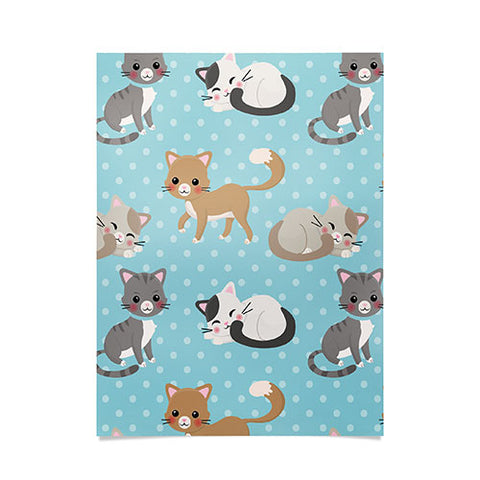 Avenie Cat Pattern Blue Poster