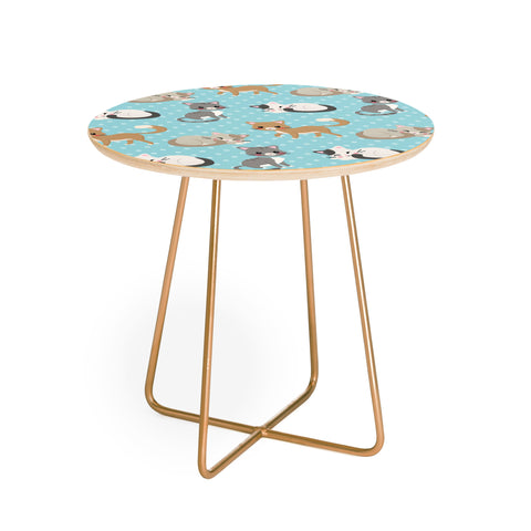 Avenie Cat Pattern Blue Round Side Table