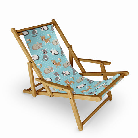 Avenie Cat Pattern Blue Sling Chair